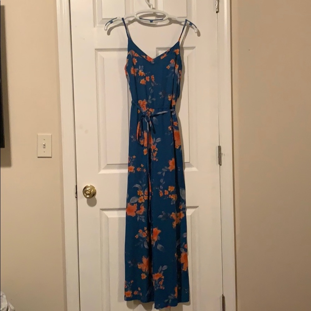 Blue and Coral Floral Jumpsuit NWOT